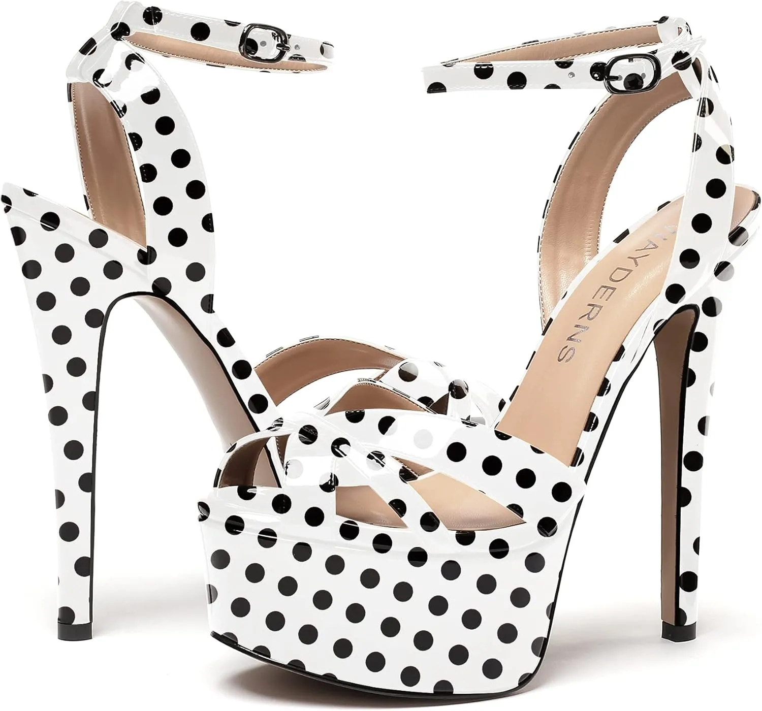 WAYDERNS Women's Patent Peep Toe Ankle Strap Platform Slingback Stiletto High Heel Sandals 6 Inch