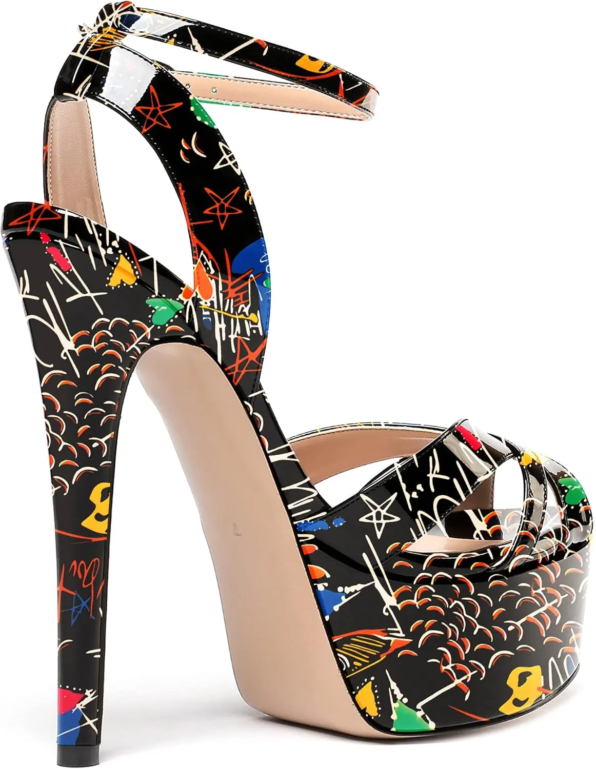 WAYDERNS Women's Patent Peep Toe Ankle Strap Platform Slingback Stiletto High Heel Sandals 6 Inch