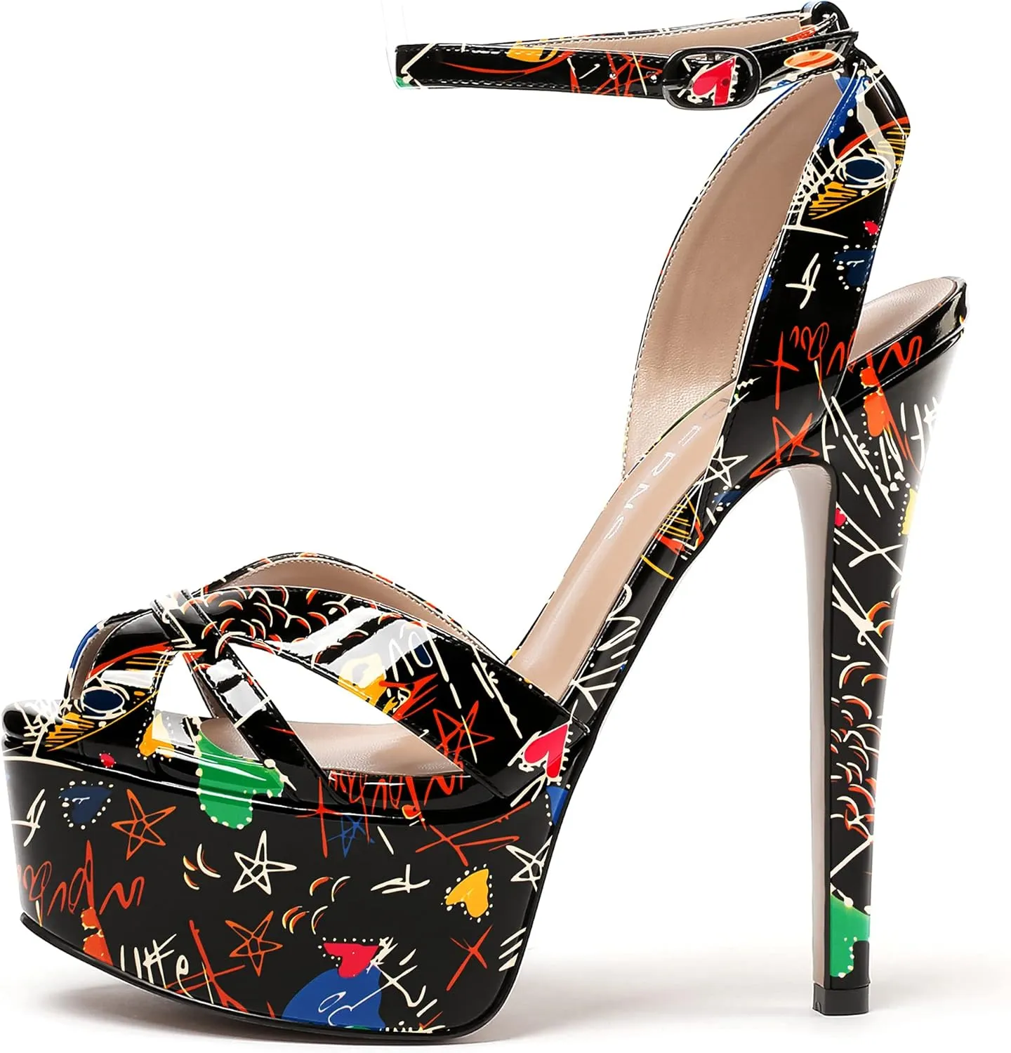 WAYDERNS Women's Patent Peep Toe Ankle Strap Platform Slingback Stiletto High Heel Sandals 6 Inch