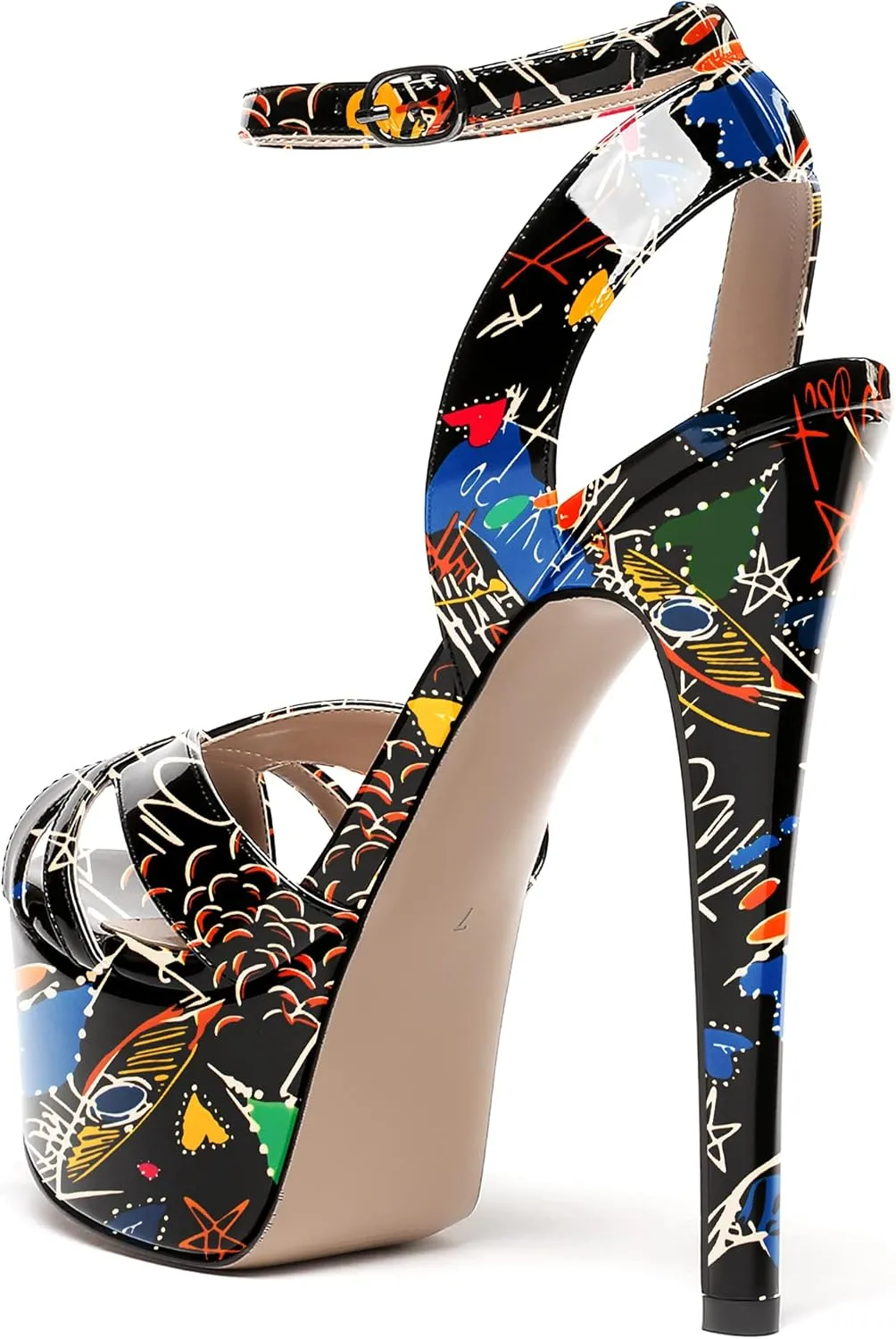 WAYDERNS Women's Patent Peep Toe Ankle Strap Platform Slingback Stiletto High Heel Sandals 6 Inch