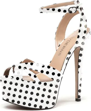 WAYDERNS Women's Patent Peep Toe Ankle Strap Platform Slingback Stiletto High Heel Sandals 6 Inch