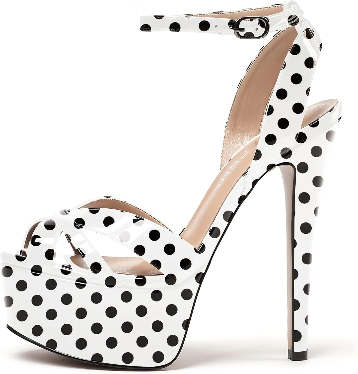 WAYDERNS Women's Patent Peep Toe Ankle Strap Platform Slingback Stiletto High Heel Sandals 6 Inch