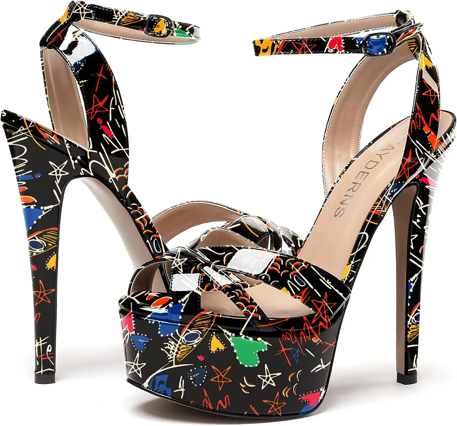 WAYDERNS Women's Patent Peep Toe Ankle Strap Platform Slingback Stiletto High Heel Sandals 6 Inch