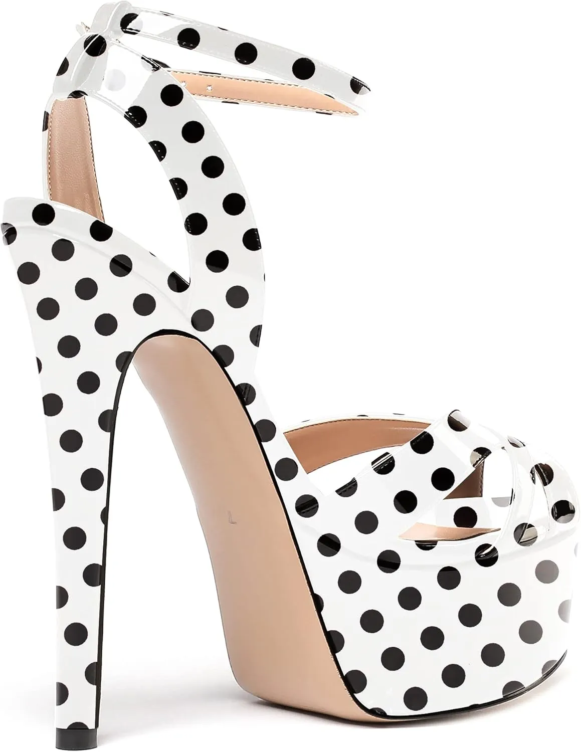 WAYDERNS Women's Patent Peep Toe Ankle Strap Platform Slingback Stiletto High Heel Sandals 6 Inch