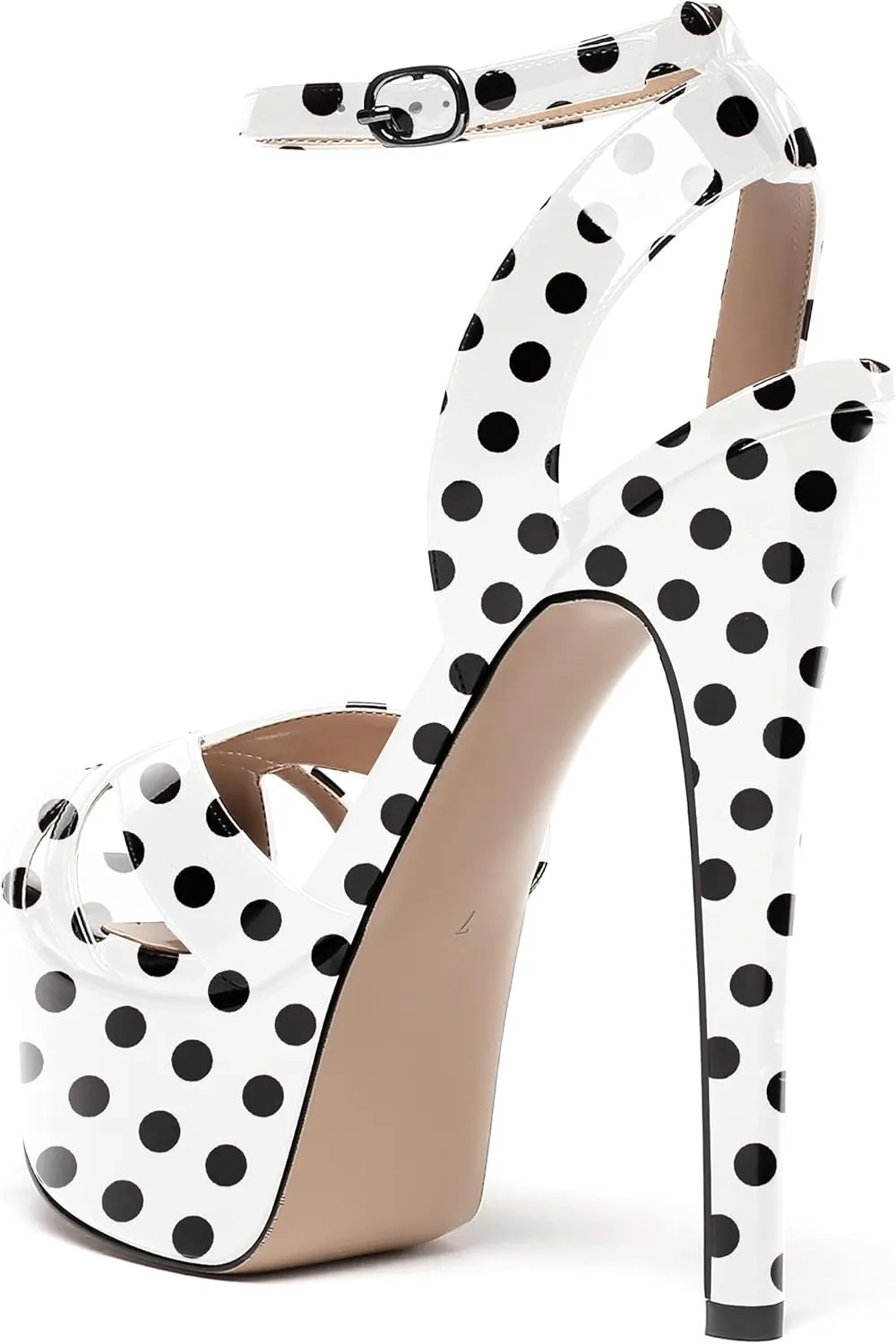 WAYDERNS Women's Patent Peep Toe Ankle Strap Platform Slingback Stiletto High Heel Sandals 6 Inch