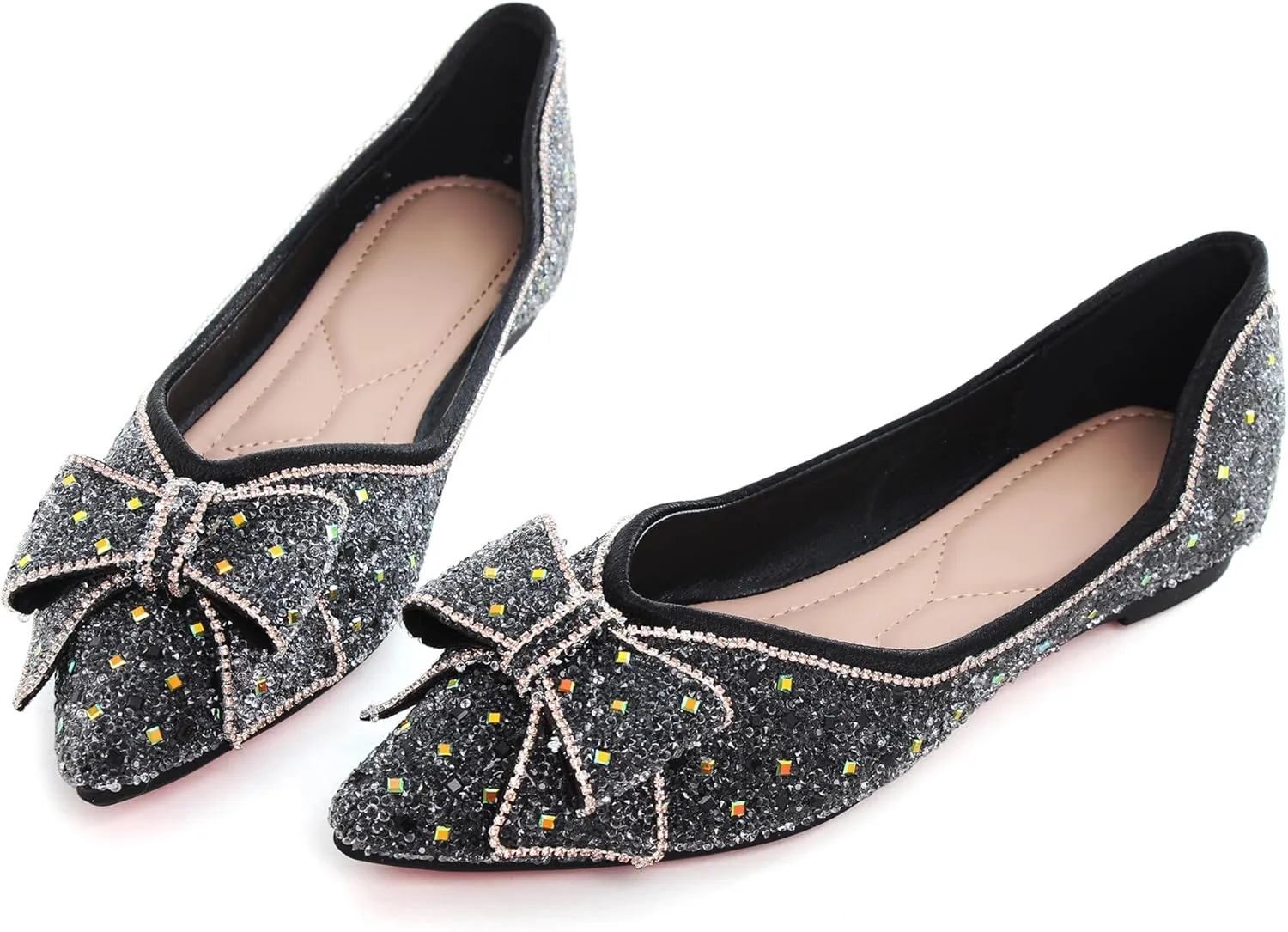 WENJIAZHIZHI Ballet Flats Wedding Dressy Shoes for Womens Comfortable Pointed-Toe Slip-On Loafers Flats Shoes Dressy Casual