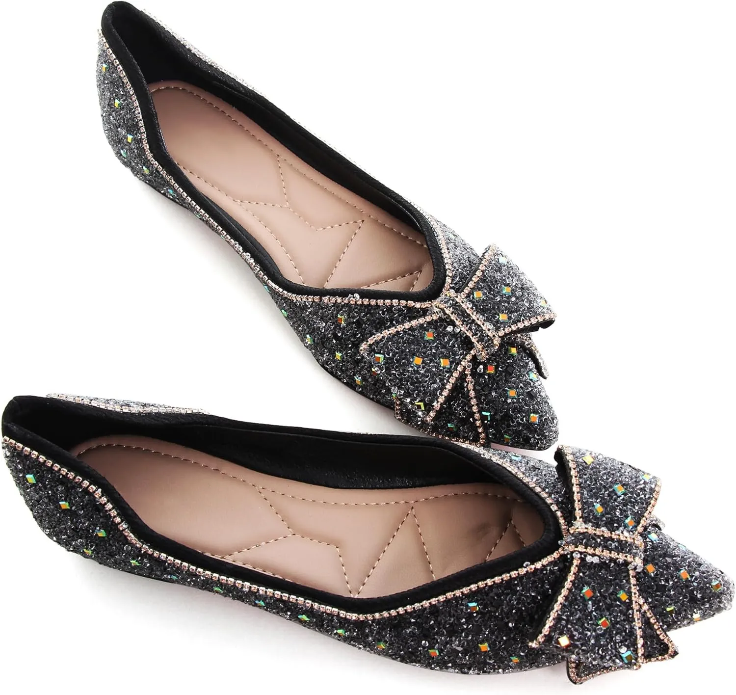 WENJIAZHIZHI Ballet Flats Wedding Dressy Shoes for Womens Comfortable Pointed-Toe Slip-On Loafers Flats Shoes Dressy Casual