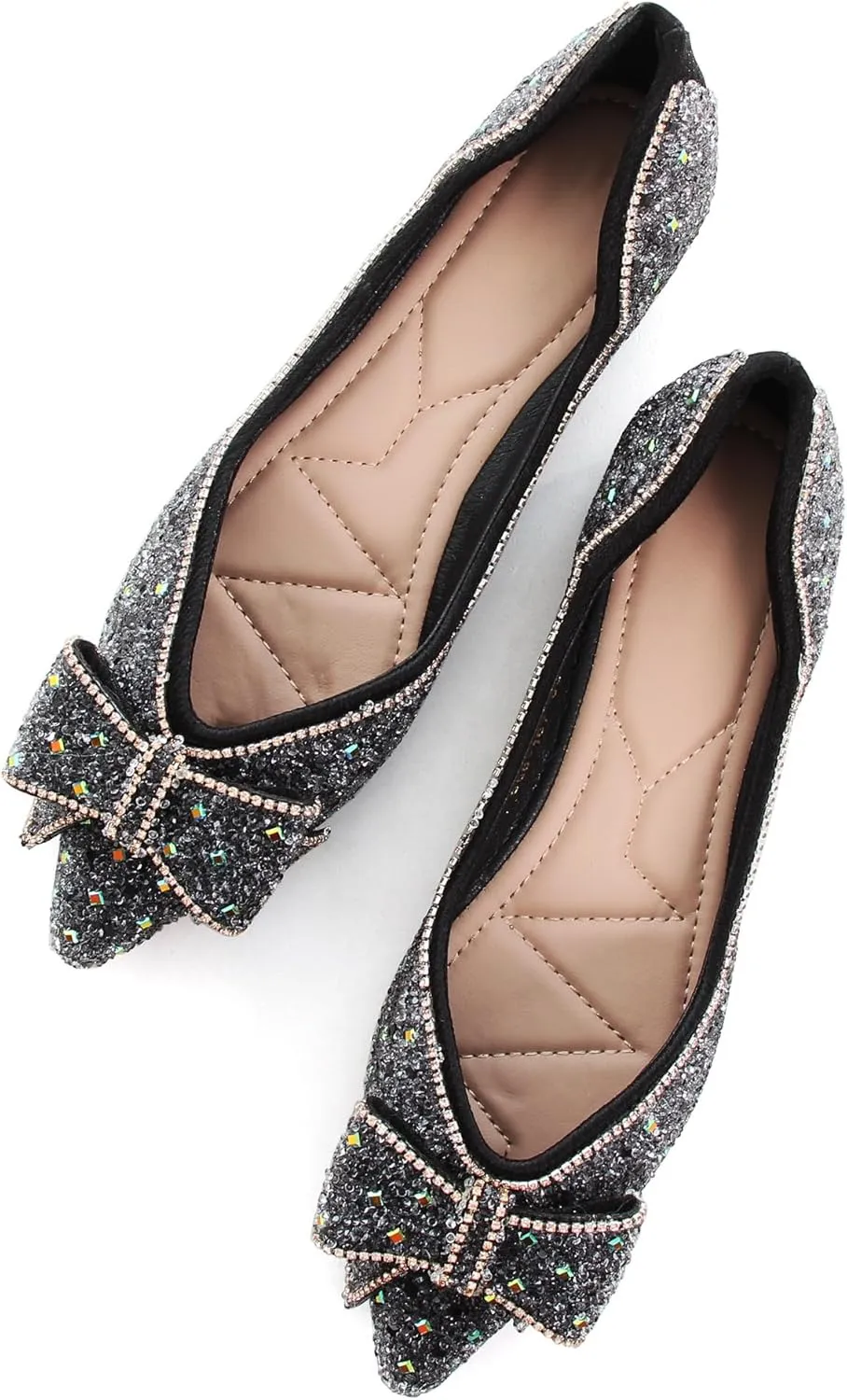 WENJIAZHIZHI Ballet Flats Wedding Dressy Shoes for Womens Comfortable Pointed-Toe Slip-On Loafers Flats Shoes Dressy Casual