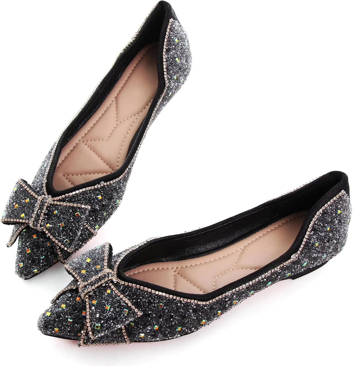 WENJIAZHIZHI Ballet Flats Wedding Dressy Shoes for Womens Comfortable Pointed-Toe Slip-On Loafers Flats Shoes Dressy Casual
