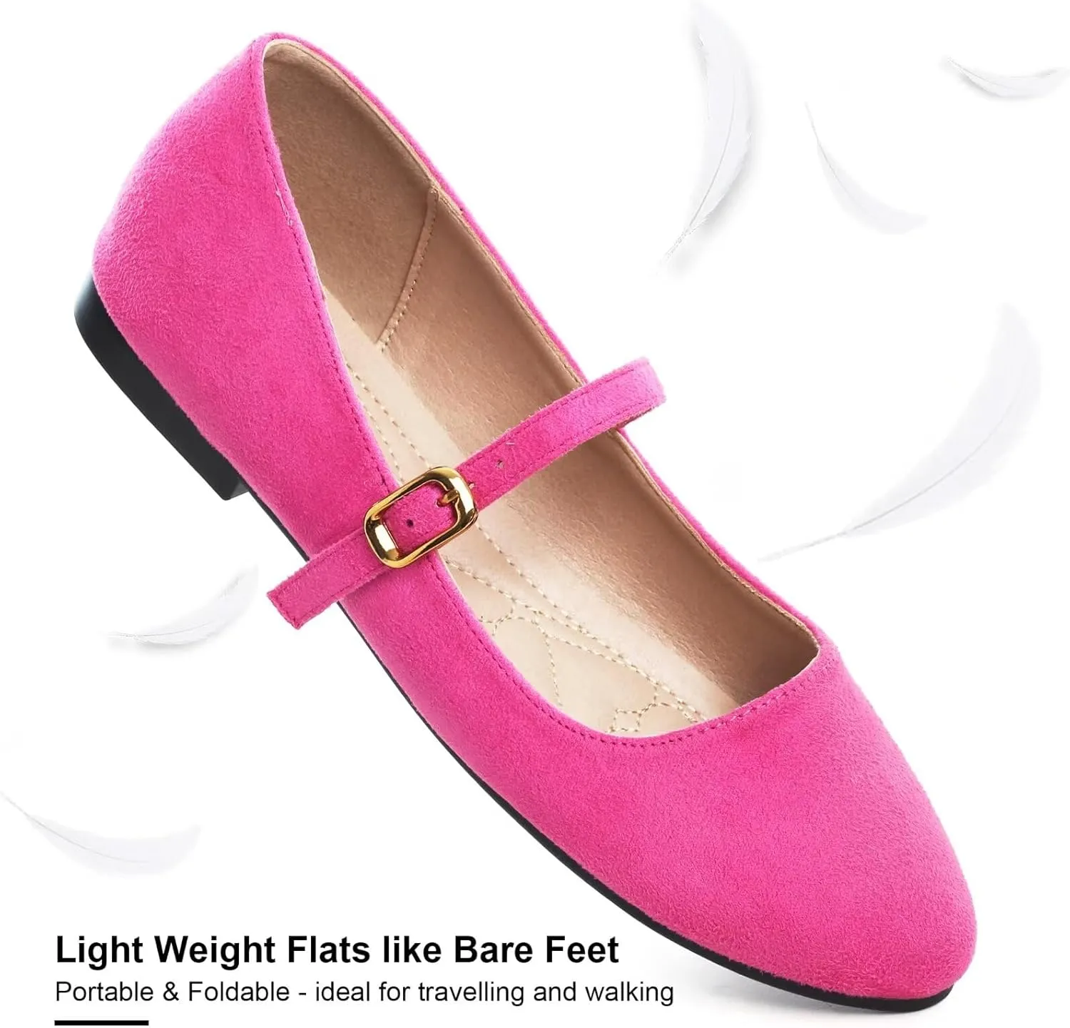 WENJIAZHIZHI Women's Ankle Strap Mary Jane Flats Shoes for Women Comfortable Round Toe Casual Slip-On Ballet Walking Flats Dress Shoes