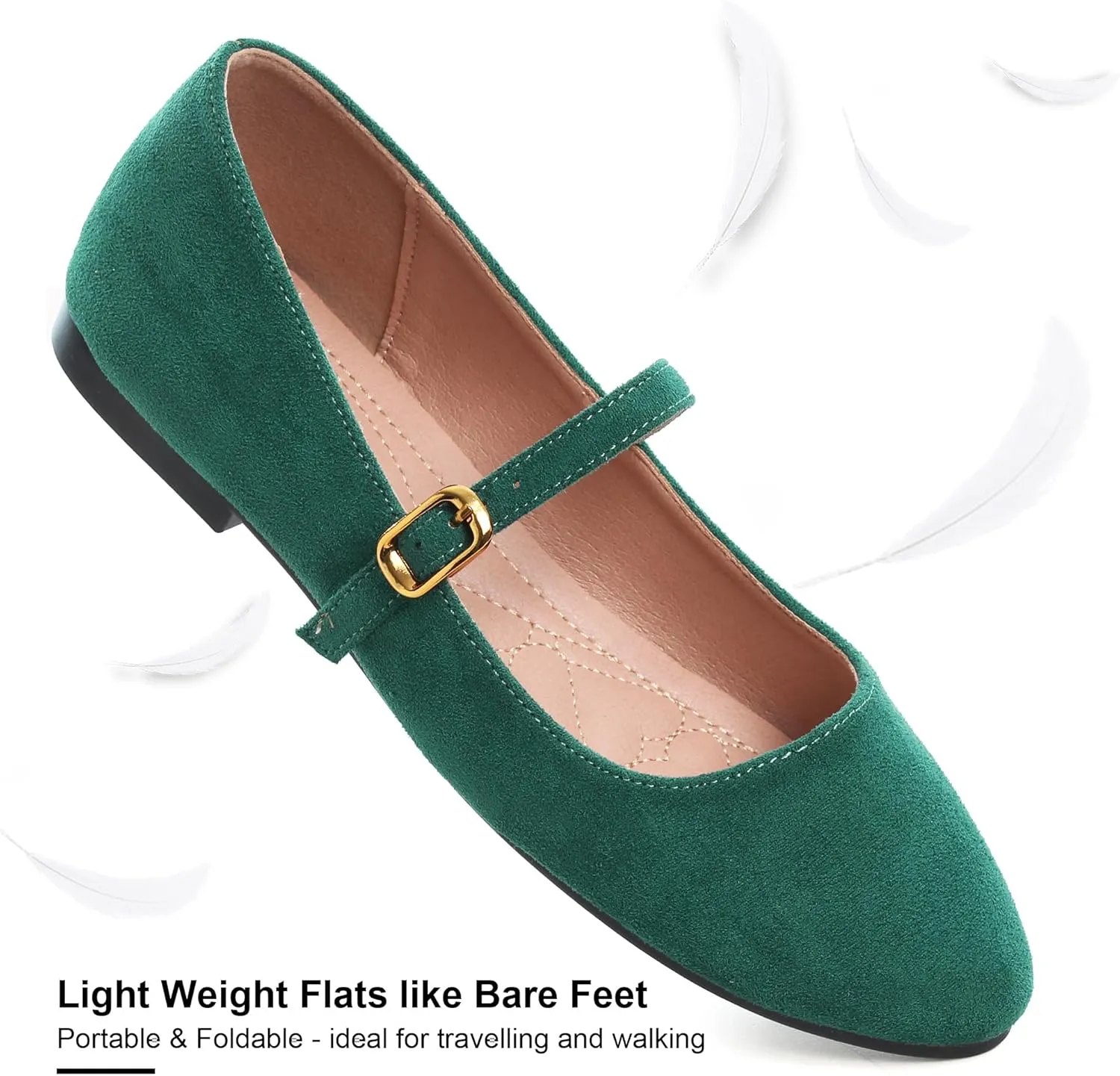 WENJIAZHIZHI Women's Ankle Strap Mary Jane Flats Shoes for Women Comfortable Round Toe Casual Slip-On Ballet Walking Flats Dress Shoes
