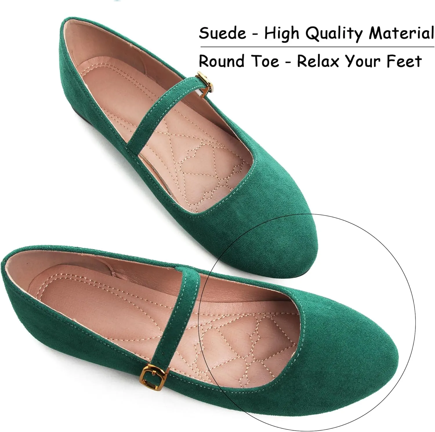 WENJIAZHIZHI Women's Ankle Strap Mary Jane Flats Shoes for Women Comfortable Round Toe Casual Slip-On Ballet Walking Flats Dress Shoes