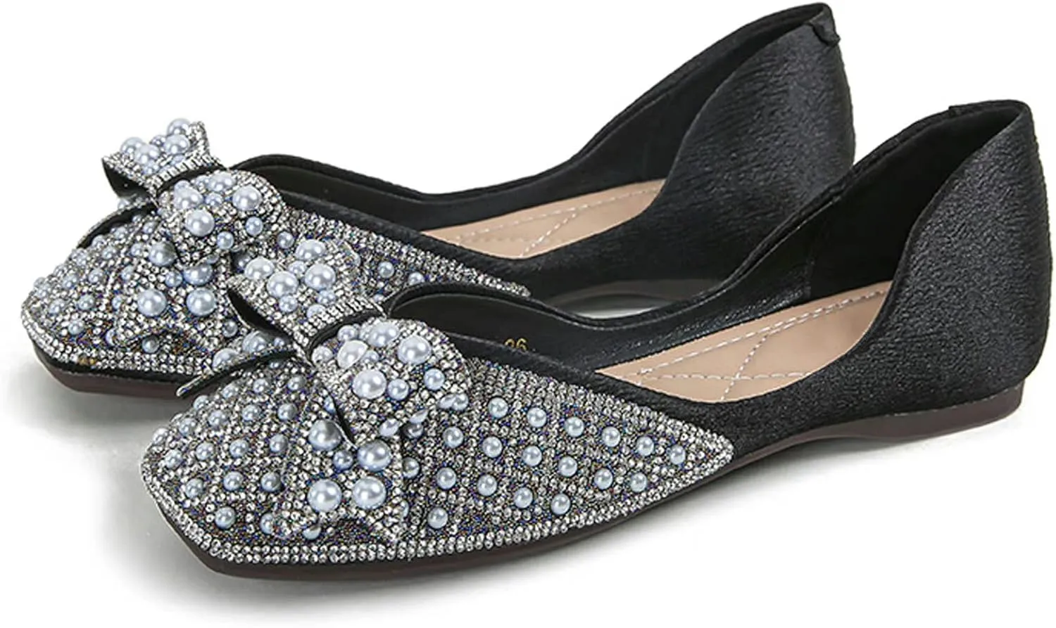 WENJIAZHIZHI Women's Ballet Flats Glittery Dress Shoes for Women Wedding Dressy Casual Soft Slip On Flats