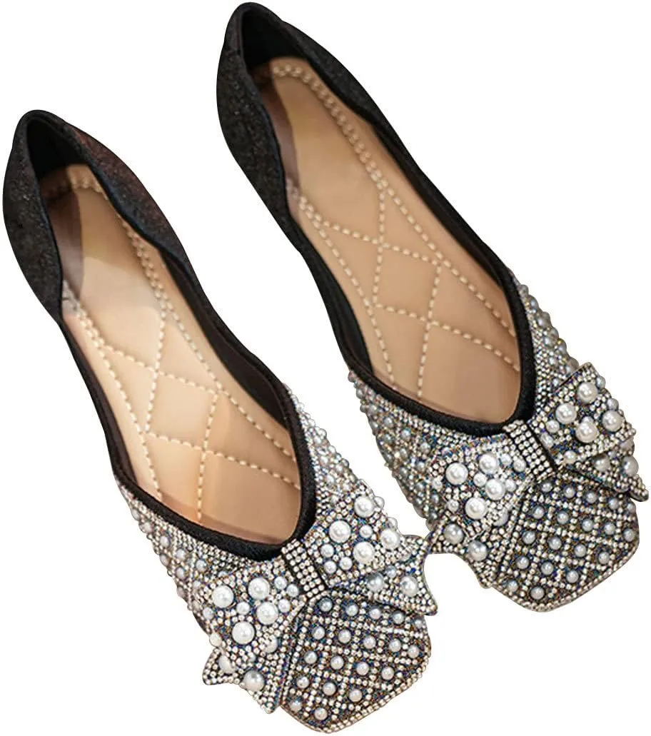 WENJIAZHIZHI Women's Ballet Flats Glittery Dress Shoes for Women Wedding Dressy Casual Soft Slip On Flats