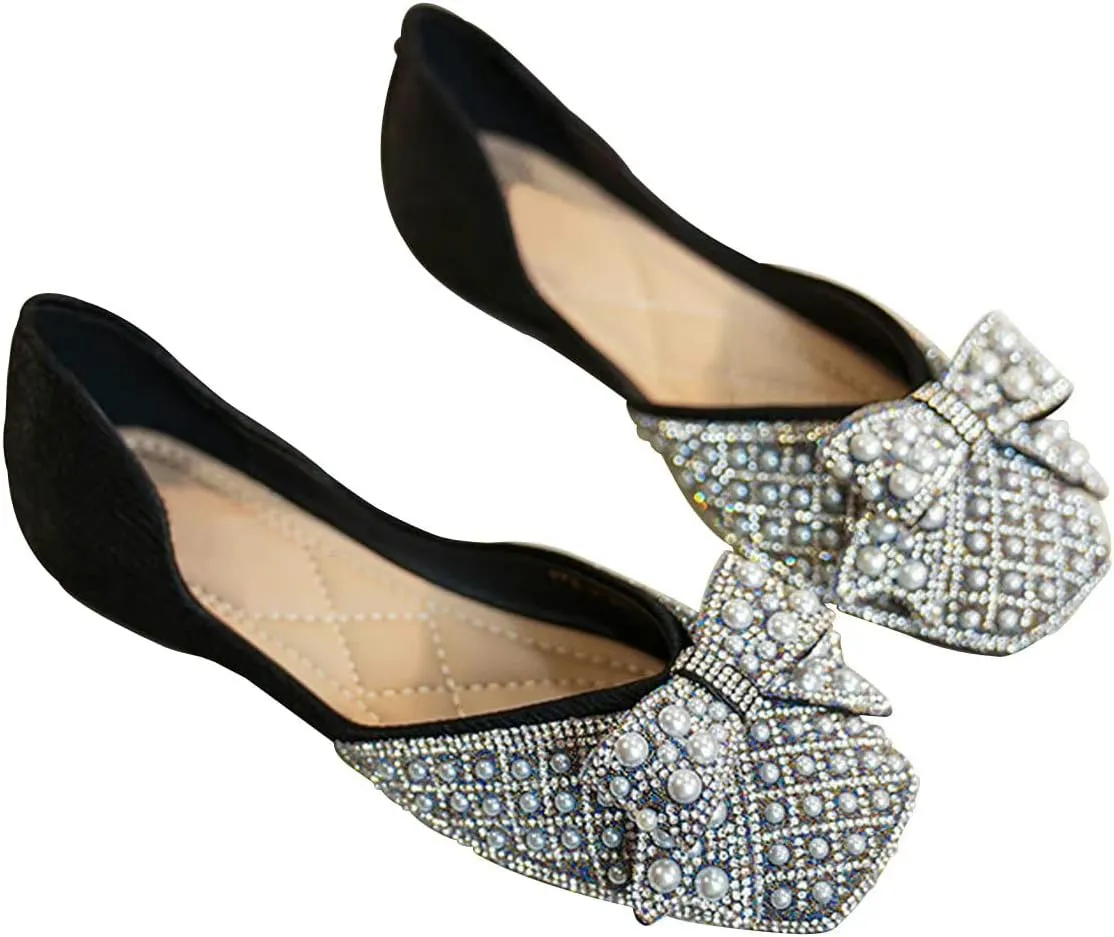 WENJIAZHIZHI Women's Ballet Flats Glittery Dress Shoes for Women Wedding Dressy Casual Soft Slip On Flats