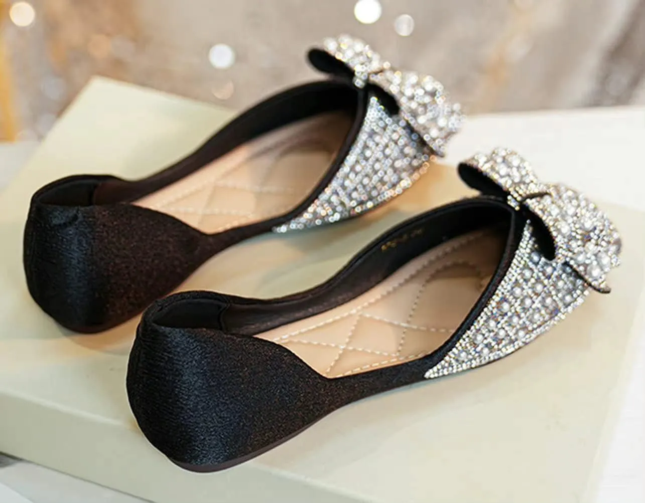 WENJIAZHIZHI Women's Ballet Flats Glittery Dress Shoes for Women Wedding Dressy Casual Soft Slip On Flats