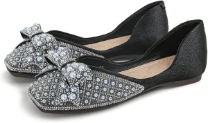 WENJIAZHIZHI Women's Ballet Flats Glittery Dress Shoes for Women Wedding Dressy Casual Soft Slip On Flats