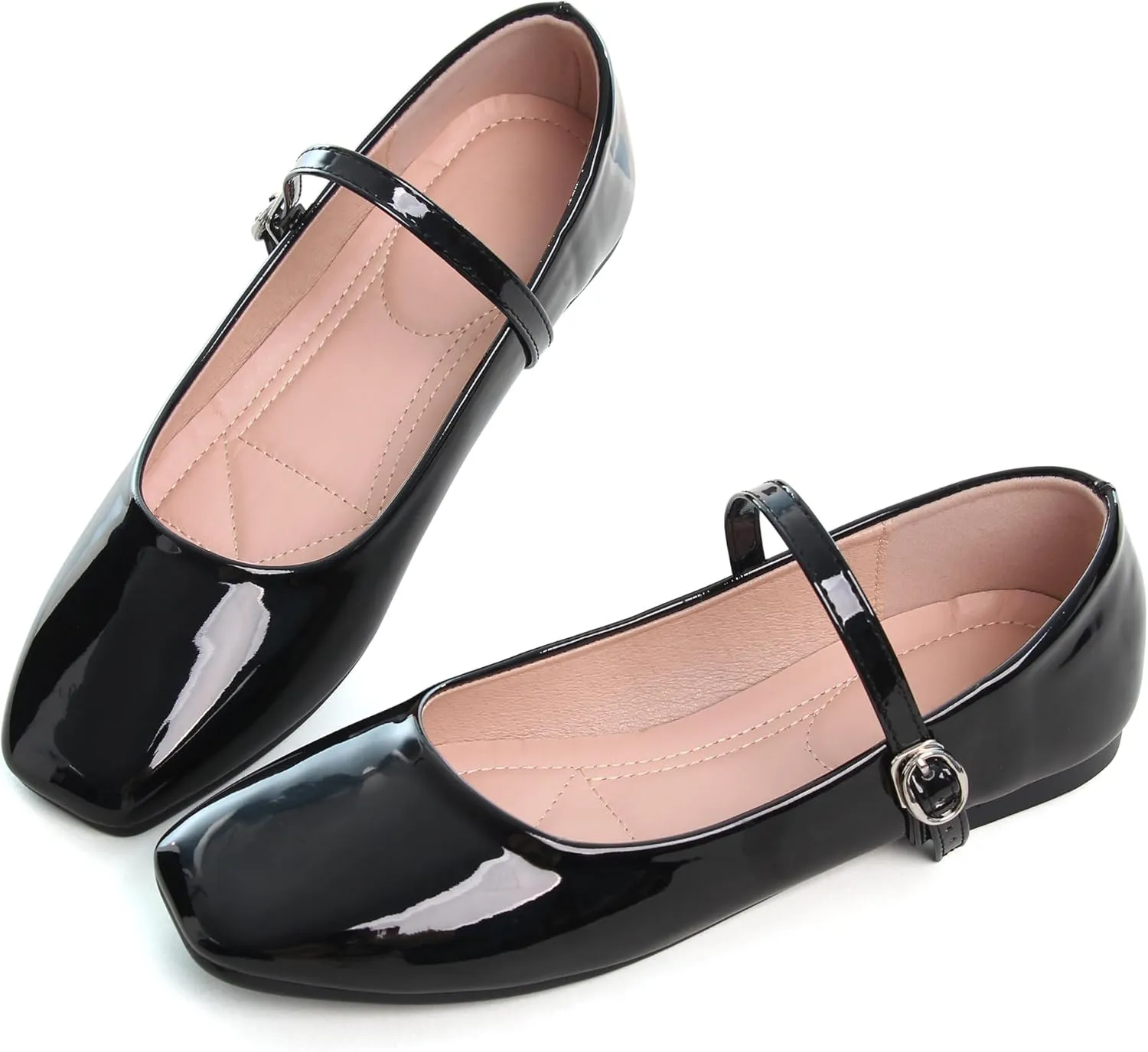WENJIAZHIZHI Women's Ballet Flats Square Toe Comfortable Mary Jane Shoes Dressy Casual Slip-On Ballerina Working Flats Shoes
