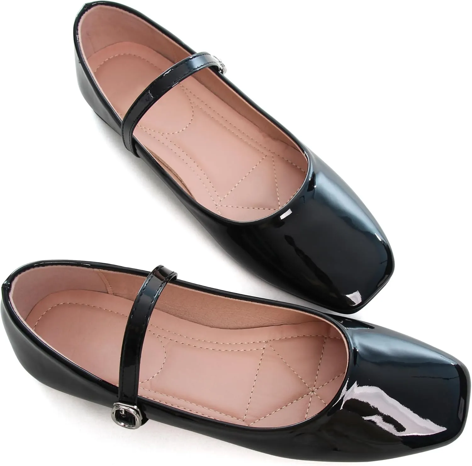 WENJIAZHIZHI Women's Ballet Flats Square Toe Comfortable Mary Jane Shoes Dressy Casual Slip-On Ballerina Working Flats Shoes