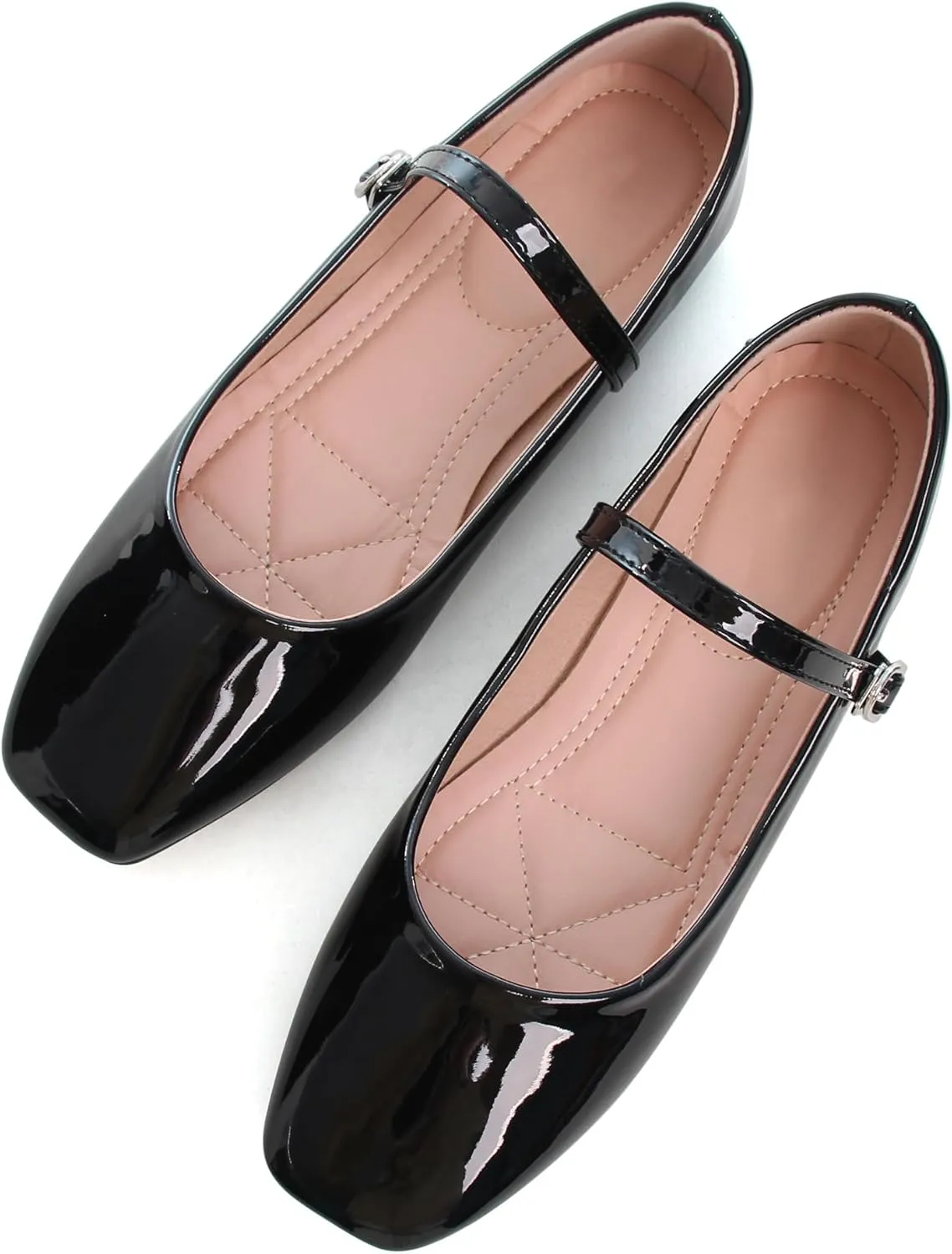 WENJIAZHIZHI Women's Ballet Flats Square Toe Comfortable Mary Jane Shoes Dressy Casual Slip-On Ballerina Working Flats Shoes
