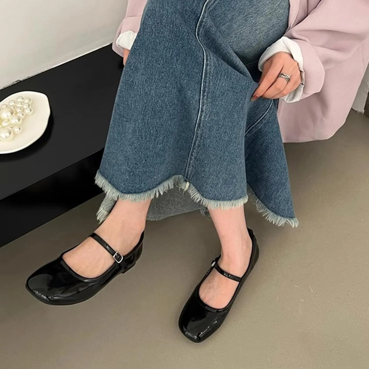 WENJIAZHIZHI Women's Ballet Flats Square Toe Comfortable Mary Jane Shoes Dressy Casual Slip-On Ballerina Working Flats Shoes