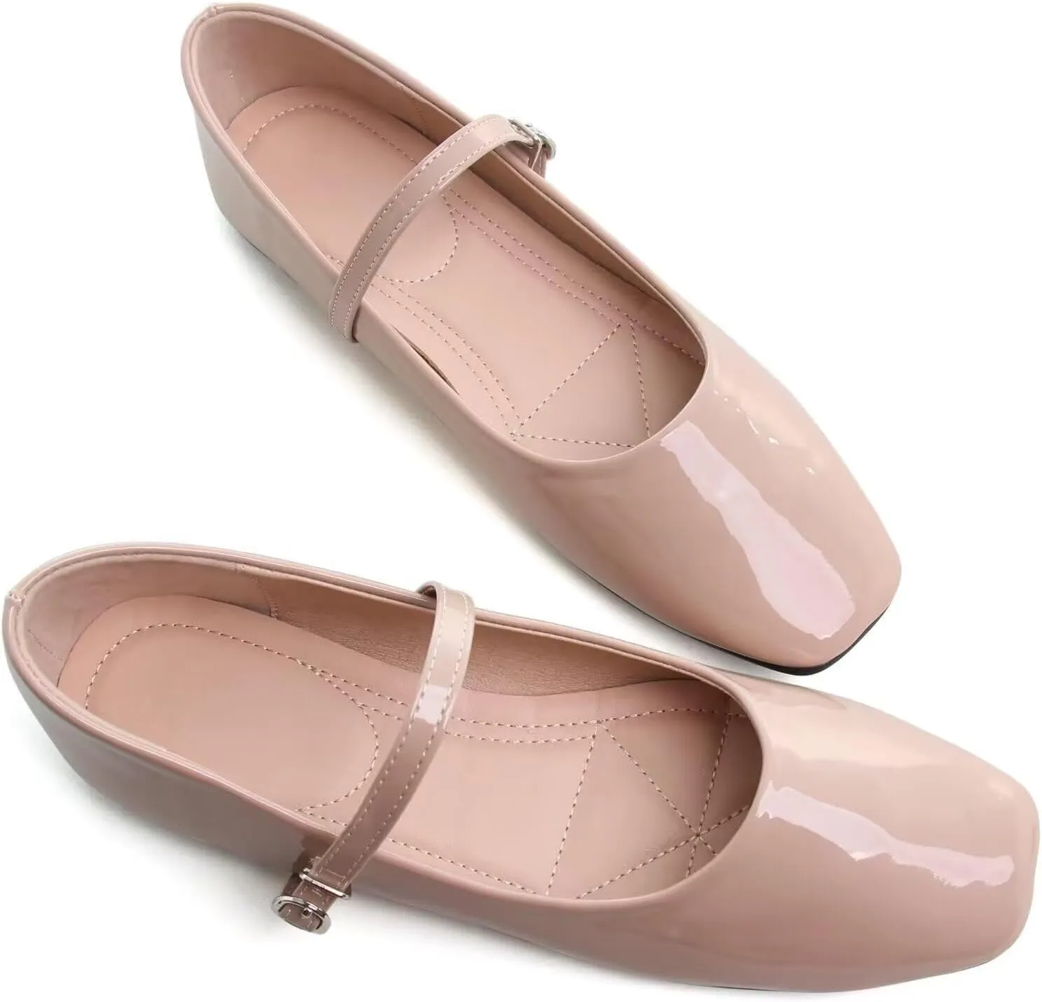 WENJIAZHIZHI Womens Square Toe Ballet Flats Comfortable Mary Jane Shoes Dressy Casual Slip-On Ballerina Walking Flat Shoes