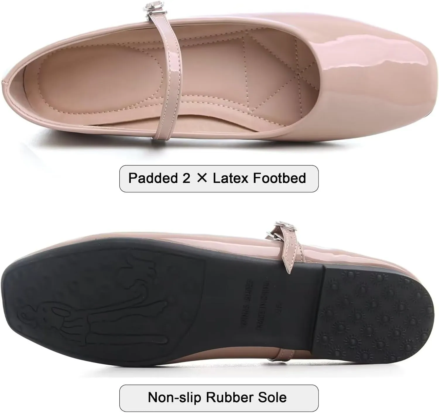 WENJIAZHIZHI Womens Square Toe Ballet Flats Comfortable Mary Jane Shoes Dressy Casual Slip-On Ballerina Walking Flat Shoes