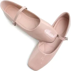 WENJIAZHIZHI Womens Square Toe Ballet Flats Comfortable Mary Jane Shoes Dressy Casual Slip-On Ballerina Walking Flat Shoes
