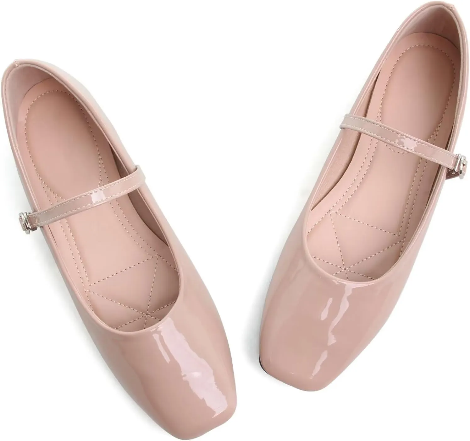 WENJIAZHIZHI Womens Square Toe Ballet Flats Comfortable Mary Jane Shoes Dressy Casual Slip-On Ballerina Walking Flat Shoes