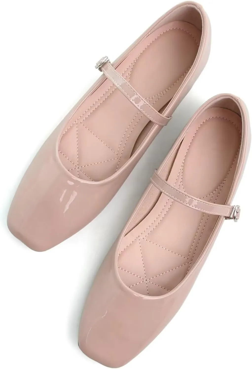 WENJIAZHIZHI Womens Square Toe Ballet Flats Comfortable Mary Jane Shoes Dressy Casual Slip-On Ballerina Walking Flat Shoes