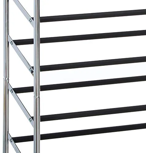 Whitmor 10 Tier Shoe Tower - 50 Pair - Rolling Shoe Rack with Locking Wheels - Chrome