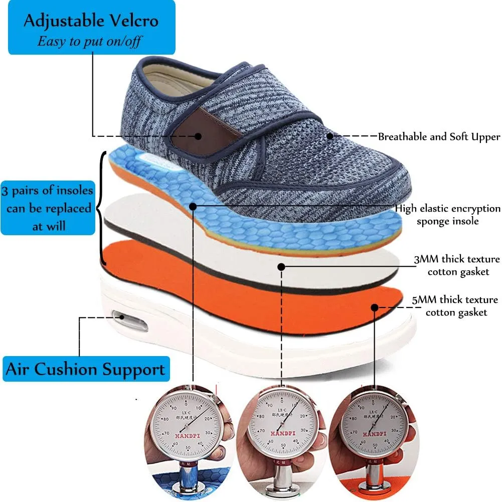 Wide Shoes with Adjustable Strap, Diabetic Shoes for Swollen Feet Easy Put On/Off Shoes for Seniors