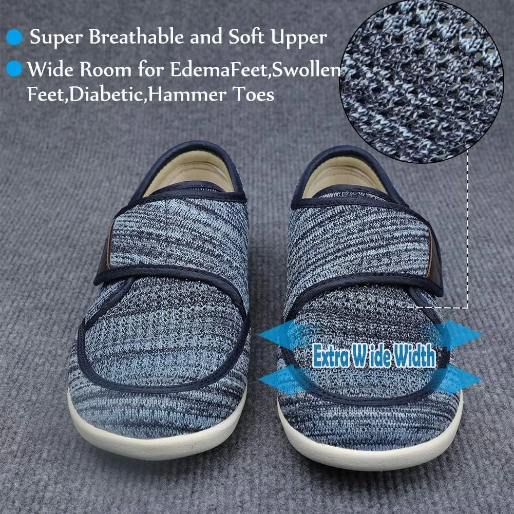 Wide Shoes with Adjustable Strap, Diabetic Shoes for Swollen Feet Easy Put On/Off Shoes for Seniors