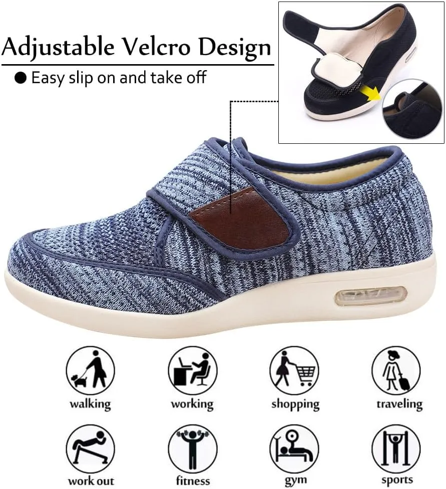 Wide Shoes with Adjustable Strap, Diabetic Shoes for Swollen Feet Easy Put On/Off Shoes for Seniors