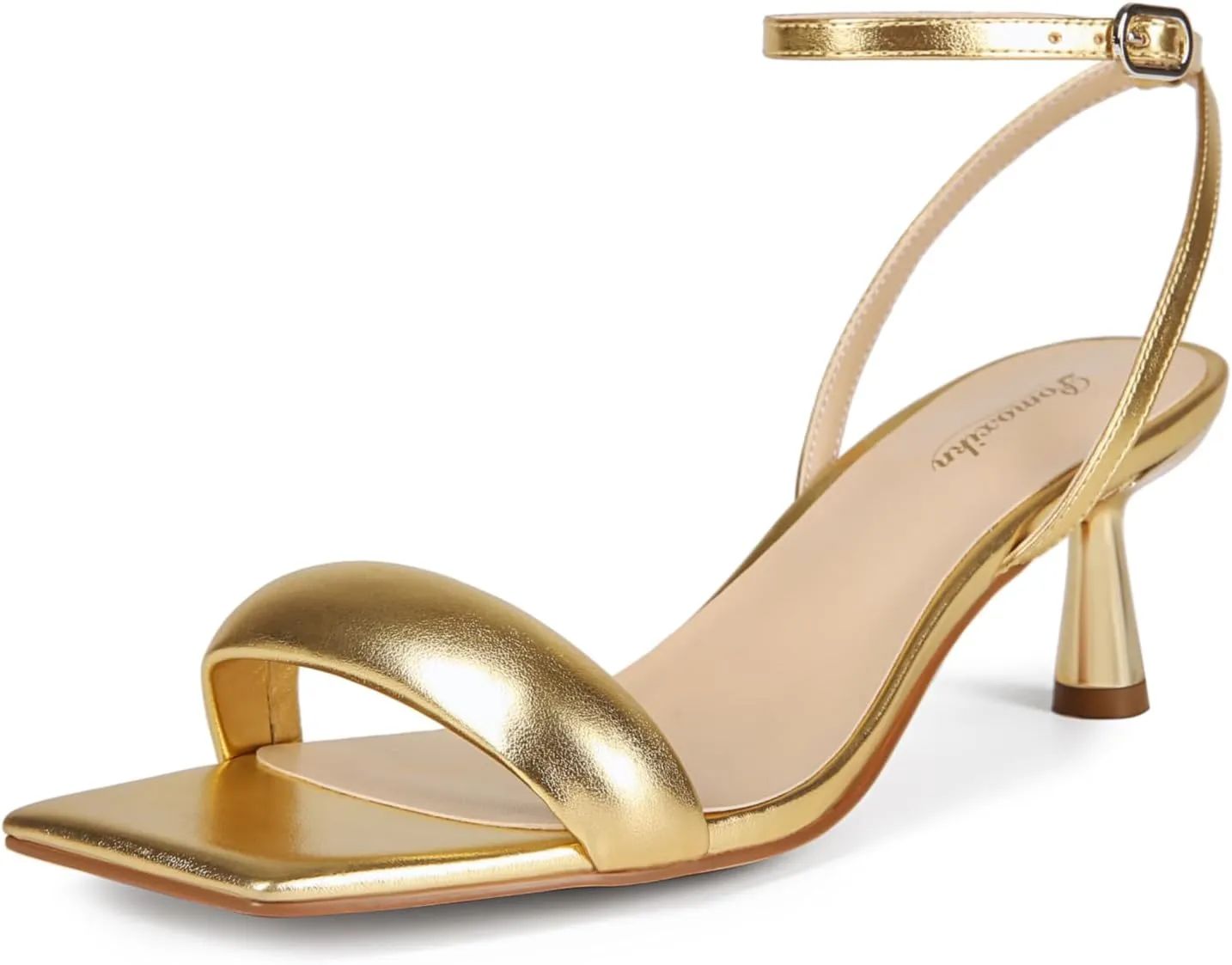 wide width sandals for women Ankle-Strap slingback Kitten heels Square Toe low Heel strappy heeled sandals