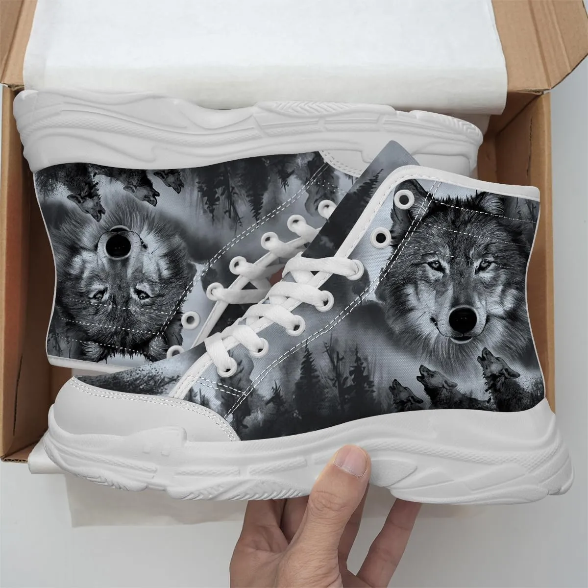 Wolf Shoes for Women Men Canvas High Top Sneakers Gifts for Him Her