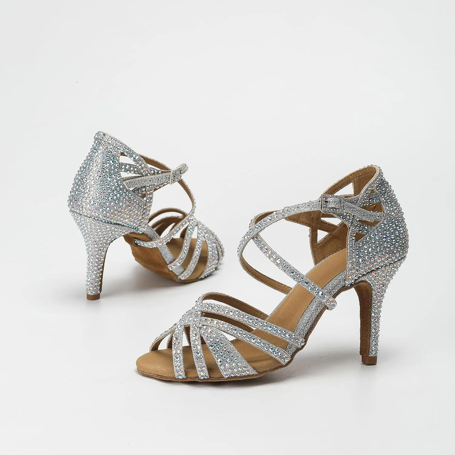 Women Ballroom Dance Shoes Diamond-Studded Fashion High Heel Professional Practice Performance Sandals