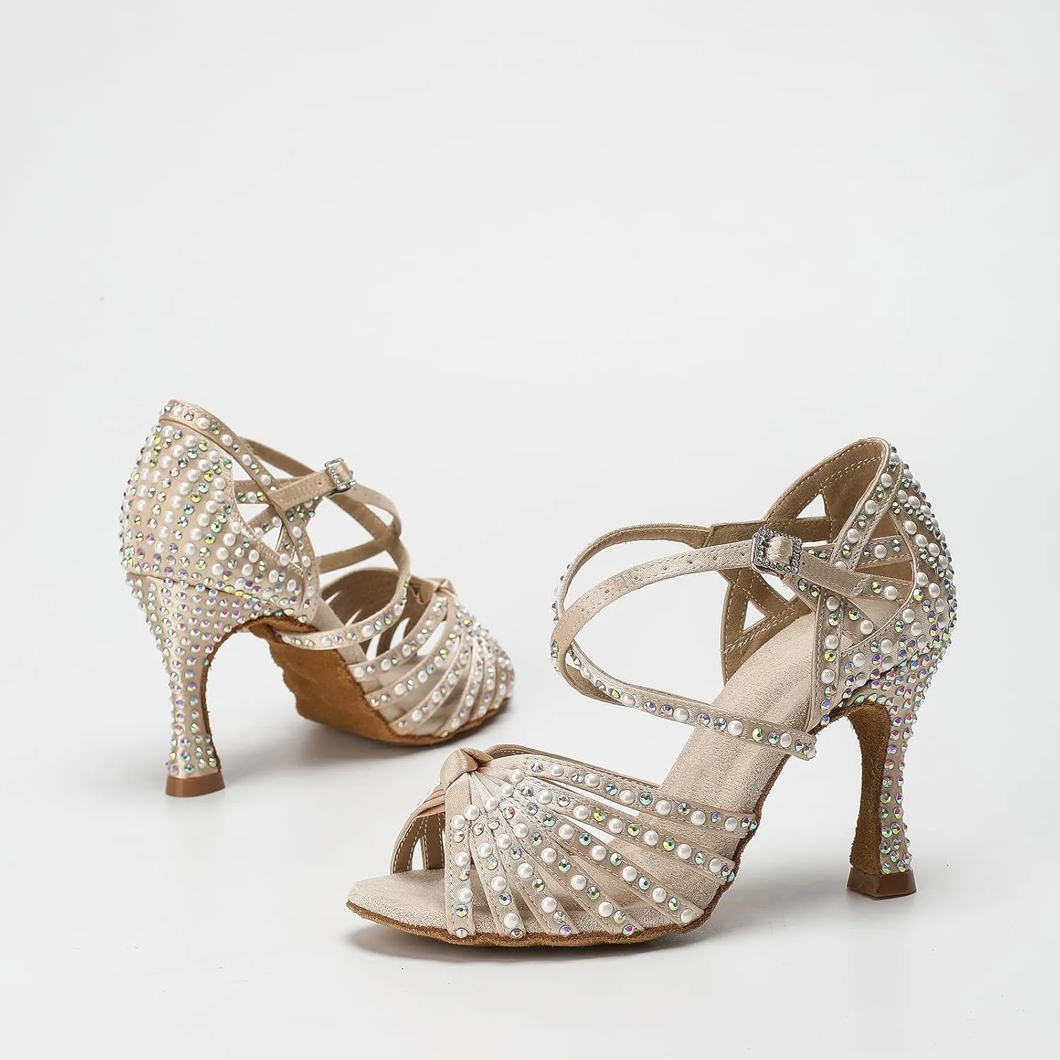 Women Ballroom Dance Shoes Diamond-Studded Fashion High Heel Sandals Latin Salsa Practice Performance Shoes