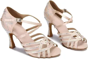 Women Ballroom Dance Shoes Rhinestone Handmade Sandals Latin Salsa Modern Practice Performance Dance Shoes