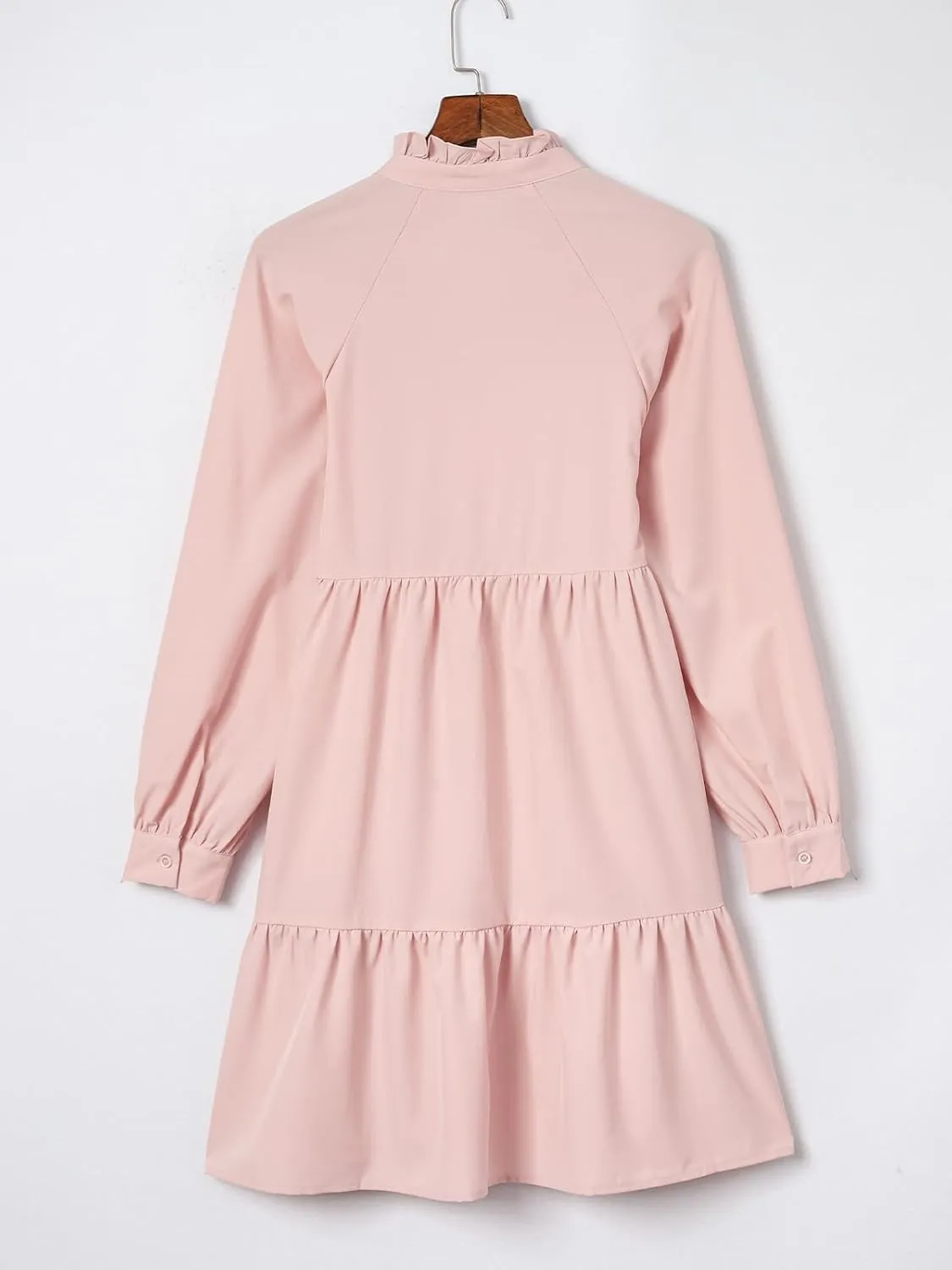 Women Fall Tunic Dress 2024 V Neck Long Sleeve Fit Swing Shift Dress Loose Ruffled Dresses Stand Collar