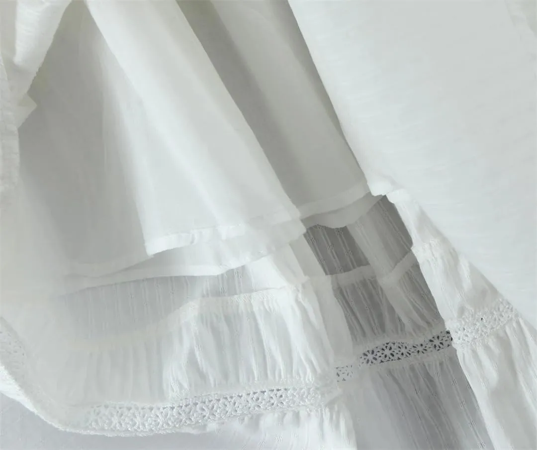 Women Holiday Embroidery Hollow Lace Ribbon Elastic Waist Skirt Ankle Length Long A-Lined Swing Skirts