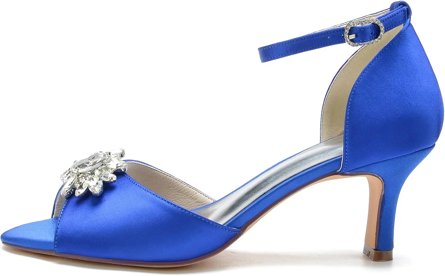 Women Peep Toe Wedding with Rhinestones Peep Evening Shoes Mid Heel Ankle Strap Prom Party Dress Sandals