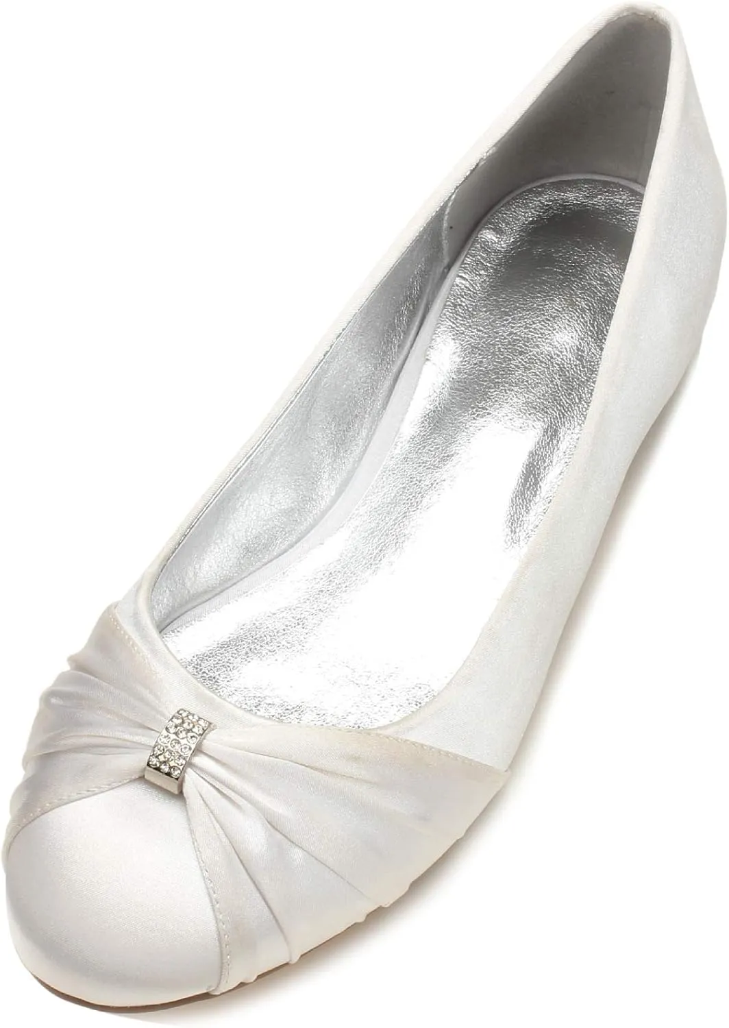 Women Satin Wedding Flats for Bride Round Toe Slip on Prom Evening Bridal Party Dress Flat Shoes 5049-2
