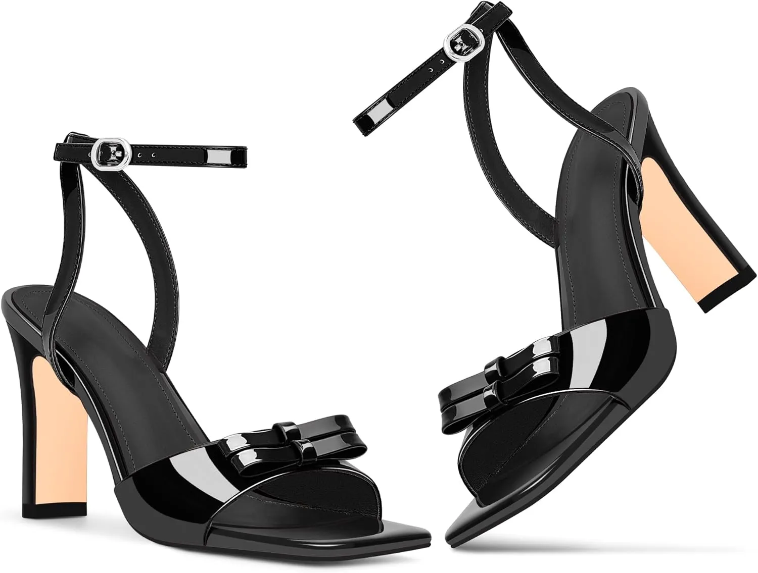Women's Ankle Strap Open Toe High Heels Patent Leather Bow Sandals Party Dress Shoes