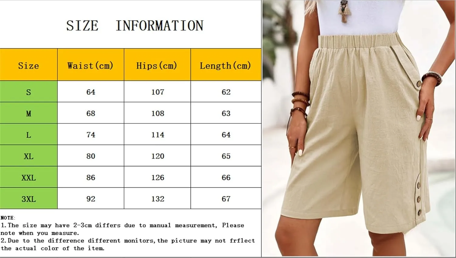 Women's Bermuda Shorts Loose Drawstring Capri Pants Summer Casual Linen Knee Length Elastic Short Pants