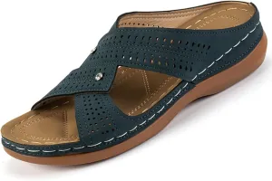 Women's Breathable Wedge Sandals Dressy & Casual - Soft Leather Slip-On Summer Shoes with Orthopedic Support, Non-Slip Rubber Sole Platform for All-Day Comfort Walking