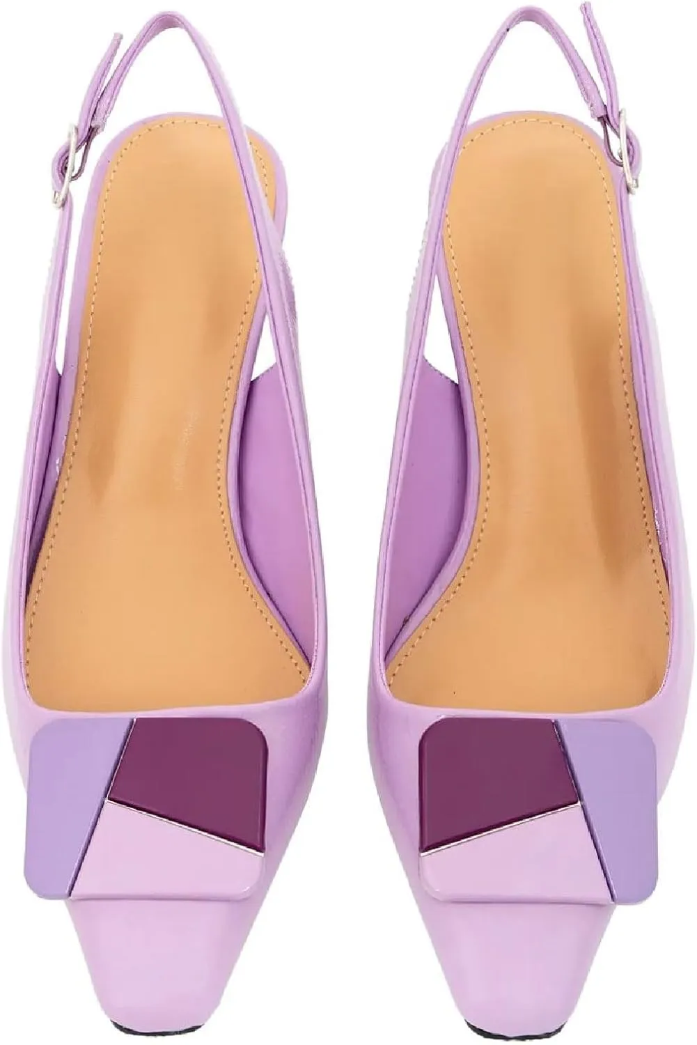 Women's Chic Colorful Splicing Block Heel Square Toe Slingback Shoes with Buckle Fashion Patent Leather Colorful Patchwork Buckle High Chunky Heel Slingback Pumps for Women
