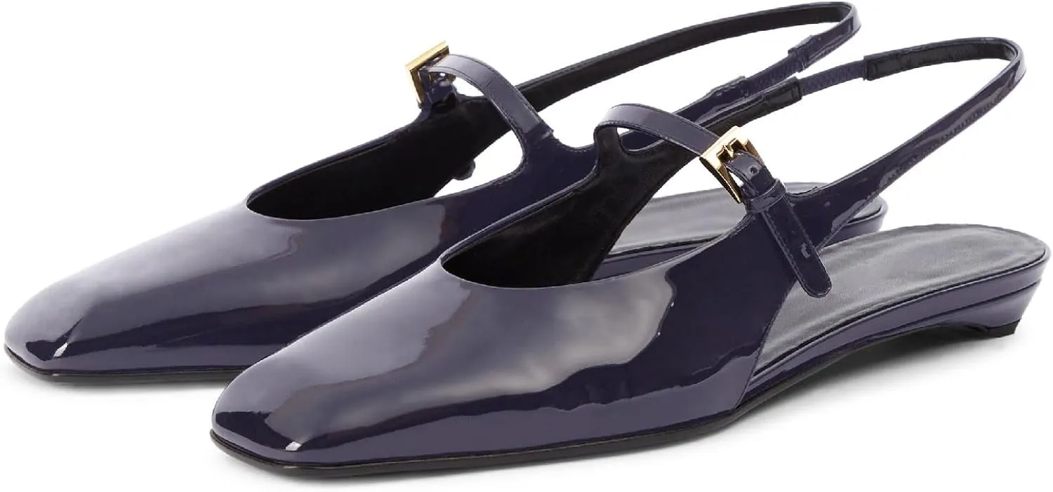 Women's Chic Square Closed Toe Low Chunky Heel Slingback Shoes Comfortable Slip On Mary Jane Flats with Buckle Casual Office Dressy Slingback Mary Jane Pumps for Women