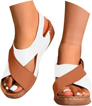 Women's Contrast Color Wedge Orthopedic Sandals 2025, Womens Crisscross Strap Open Toe Summer Shoes,Comfortable Orthopedic Sandals with Arch Support for Women