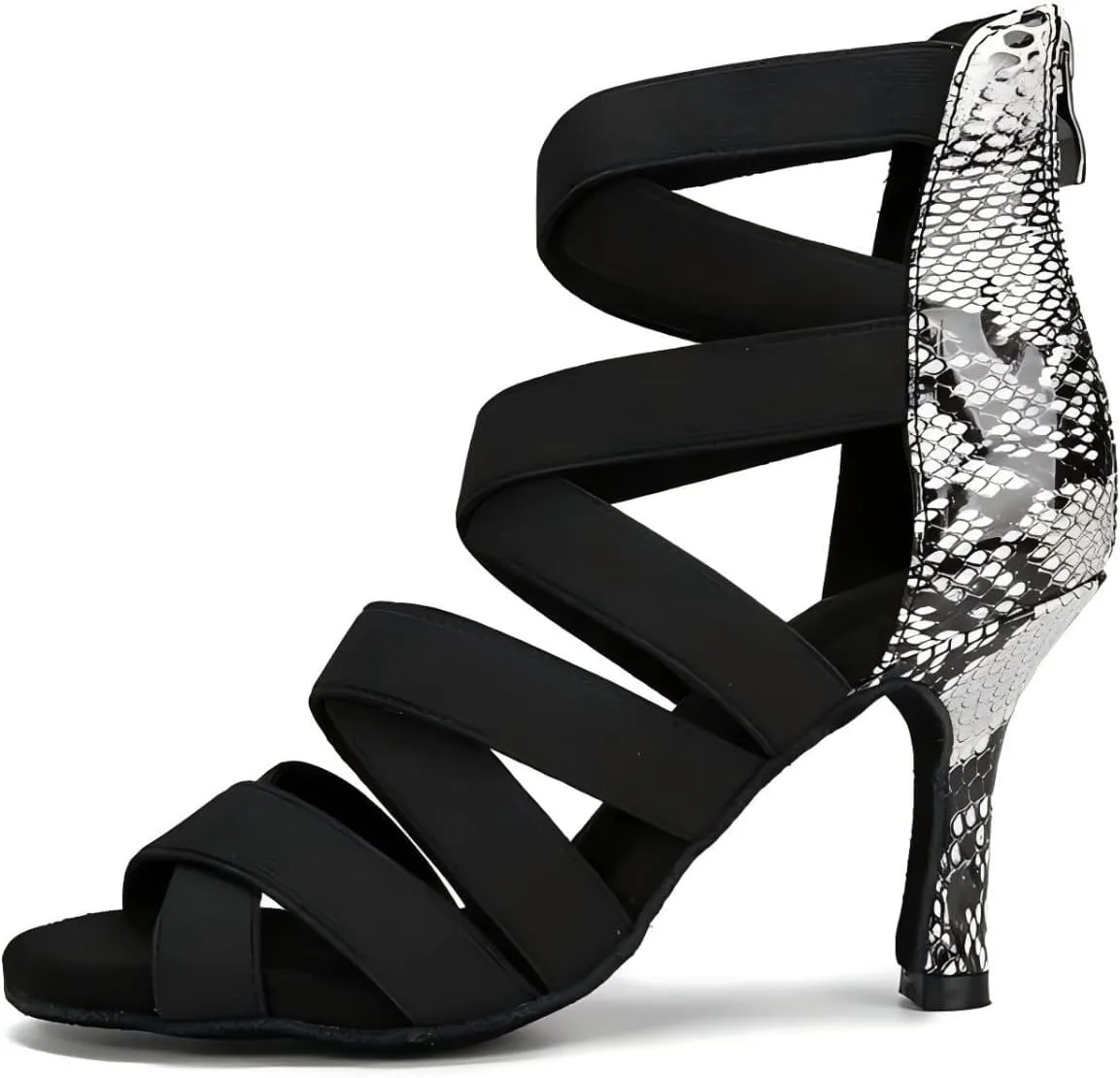 Women's Dance Shoes, Ballroom Dance Shoes for Women, Fashion Snake Print High Heel Sandals Dance Boots, Ballroom Performance Dance Boots Shoes
